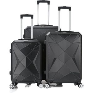 Kofferset Traveleo Babij - 3-delig - Complete Set - Koffer - Handbagage 35L + 65L en 90L Ruimbagage - ABS03 Zwart