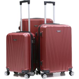 Kofferset Traveleo Babij - 3-delig - Complete Set - Koffer - Handbagage 35L + 65L en 90L Ruimbagage - ABS06 - Rood