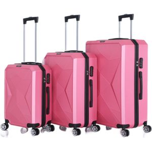 Kofferset Traveleo Babij - 3-delig - Complete Set - Koffer - Handbagage 35L + 65L en 90L Ruimbagage - ABS03 - roze
