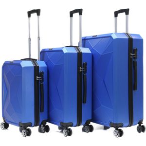 Kofferset Traveleo Babij - 3-delig - Complete Set - Koffer - Handbagage 35L + 65L en 90L Ruimbagage - ABS03 - blauw