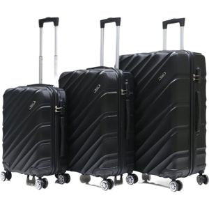 Kofferset Traveleo Babij - 3-delig- met cijferslot - Complete Set - Koffer - Handbagage 35L + 65L en 90L Ruimbagage - ABS05 - zwart