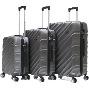Kofferset Traveleo Babij - 3-delig - Complete Set - Koffer - Handbagage 35L + 65L en 90L Ruimbagage - ABS05 - grijs