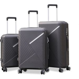 Kofferset Traveleo BABIJ - 3-delig - Complete Set -TSA slot - Koffer - Handbagage 35L + 65L en 90L Ruimbagage Polypropyleen PPS02 Grijs