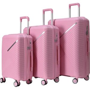 Kofferset Traveleo BABIJ - 3-delig - Complete Set - Koffer - Handbagage 35L + 65L en 90L Ruimbagage Polypropyleen PPS02 Roze