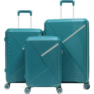Kofferset Traveleo BABIJ - 3-delig - Complete Set -TSA slot - Koffer - Handbagage 35L + 65L en 90L Ruimbagage Polypropyleen PPS02 Turquoise