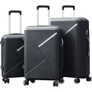 Kofferset Traveleo BABIJ - 3-delig - Complete Set - Koffer - Handbagage 35L + 65L en 90L Ruimbagage Polypropyleen PPS02 Zwart