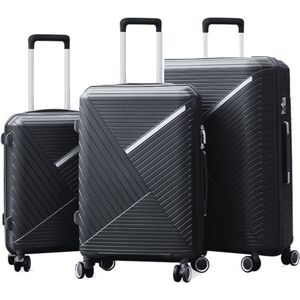 Kofferset Traveleo BABIJ - 3-delig - Complete Set -TSA slot - Koffer - Handbagage 35L + 65L en 90L Ruimbagage Polypropyleen PPS02 Zwart