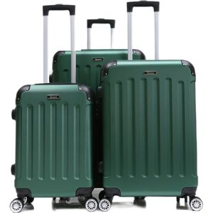 Kofferset Traveleo Babij - 3-delig - Complete Set - Koffer - Handbagage 35L + 65L en 90L Ruimbagage - ABS01 - Groen