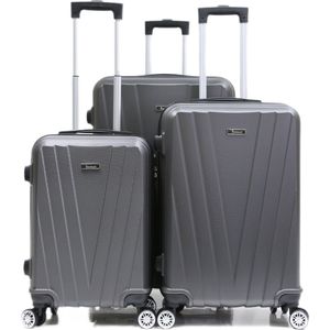 Kofferset Traveleo Babij - 3-delig - Complete Set - Koffer - Handbagage 35L + 65L en 90L Ruimbagage - ABS06 - Grijs