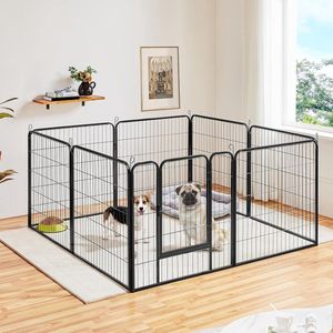 8-delig puppyren vrijloopren puppyuitloop hondenren dierenren met deur per paneel ca. 80 x 80 cm