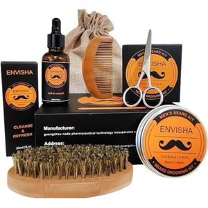 Beard Grooming Kit - Orange Smel - 6 Pcs - Beard Oil - Beard Balm - Beard Scissors - Beard Brush - Beard Comb - Beard Receive Bag -