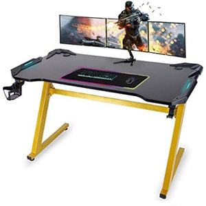 Game Bureau met Led - Gaming Bureau - Gaming Desk - ‎60 x 140 x 73 cm - Geel