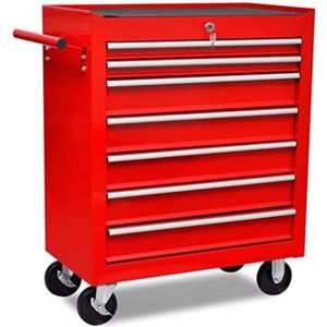 Gereedschapskist met laden - Gereedschapstrolley - Gereedschapskoffer op wielen - ‎69 x 33 x 77,2 cm - 7 lades/Rood