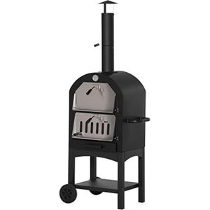 Pizza oven houtgestookte - Pizza oven buiten - Pizza oven tuin - Pizzaoven houtgestookte - Pizzaoven buiten - 54 x 161 x 161 cm - Zwart + Zilver