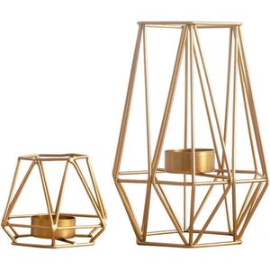 Set van 2 metalen zeshoekige theelichthouders, geometrisch ontwerp, ijzeren holle kandelaars voor vintage bruiloft, woondecoratie