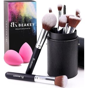 Make-upborstels, BEAKEY Foundation Borstels, Blending Face Powder Blush oogschaduwborstels, cadeau voor dames en meisjes, penseelsets met spons en borstel reinigingsei