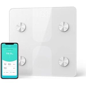 Weegschaal - Personenweegschaal lichaamsanalyse weegbereik max 150 kg wit