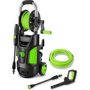 Hogedrukspuit - Patio Schoonmaker - 1600 Watt - 150 Bar, 450 L/uur, 5 meter Hogedruk slang, 500 ml Detergentfles, Schuimsproeier en Spuitlans, Inzetbaar voor Fietsen, Tuinen, Schuttingen