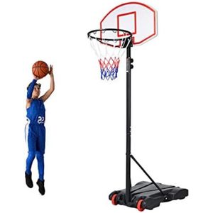Basketbalpaal voor Buiten - Basketbalring met Standaard - Basketbalpaal voor Kinderen - Basketbalpaal Verstelbaar - 178 tot 208cm - Zwart + Rood