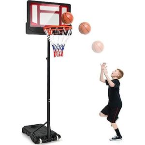Basketbalpaal voor Buiten - Basketbalring met Standaard - Basketbalpaal voor Kinderen - Basketbalpaal Verstelbaar - 154 tot 210cmRood