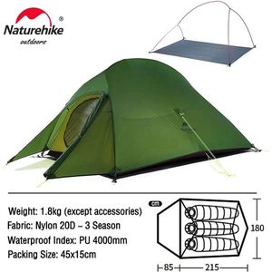 Clixify Naturehike Campingtent - 1-persoons tent Donkergroen Camouflage - Tipitent - Lichtgewicht tent - 20D nylon - 4000MM - Trekkerstent en trekking tent - 1 persoons lichtgewicht