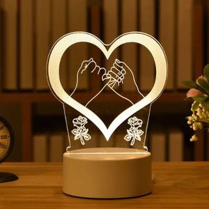 Romantische Liefde 3d Acryl Led Lamp Voor valentijn - la gou - USB - Warm White