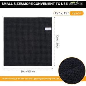 Microfiber Vaatdoeken Dikke Wafel Weave Keuken Vaatdoeken Ultra Absorberende Vaatdoeken 30cm x 30cm 6 Pack Zwart