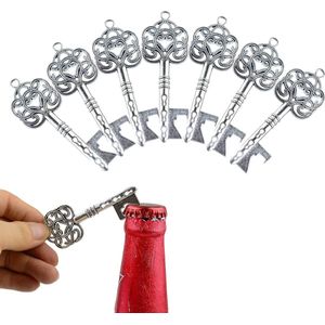 50 stks Vintage Rustiek Bruiloft Cadeau Souvenir Set met Skelet Sleutel Flesopeners, Bonbondoos, Bedankt Label, Frans Lint (Antiek Zilver)