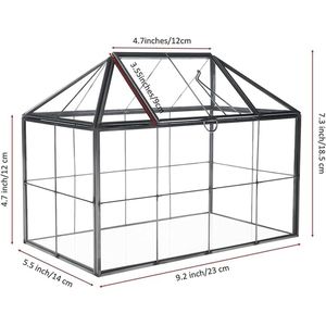 Homtone 9,2 inch grote geometrische terrarium plantenbak, huisvorm zwarte handgemaakte glazen doos, vintage tafelblad miniatuur bloempot voor vetplanten, cactussen, luchtplanten