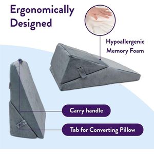 Wigkussen 5-in-1 | Steunkussen met sleehak voor bed | Verstelbaar voor zitten, lezen, rugpijn, beenpijn, maagzuur, zure reflux, GERD, snurken | Premium schuimkussen met vouwsleehak | Wasbare hoes