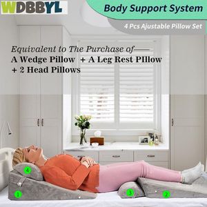 4 STKS Verstelbare Bed Wedge Kussen Slapen Ondersteuning Set 100% Memory Foam voor Post Suregery Herstel, Back Neck Been Pain Relief, Zure Reflux en GERD, Zitten Lezen Donkergrijs
