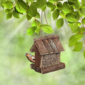vogelvoederhuisje hangend, hout, voor tuin, HBD: 17x15x12 cm, met silo, vogelhuisje voor kleine vogels, natuur