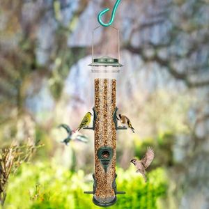 Vogelvoederbuis Opknoping Wild Bird Seed Feeder Aluminium Zes Port Vogelvoeders, 1,4 mm Extra Dikke Massieve Buis Transparant Met Stalen Hanger Weerbestendig Geweldig voor het aantrekken van Vogels (Groen)