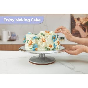 12 inch Aluminium Legering Revolving Cake Draaitafel, Roterende Draaitafel Stand Met Cake Scrapers, Icing Spatel, Cake Stand Bakbenodigdheden, DIY bakken Gereedschap