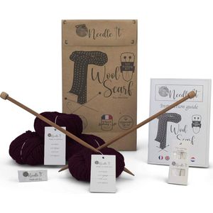 Beginners breikit Kompleet met wol en naalden - Om je eigen sjaal te breiden - idee Kado (Bordeaux rood)