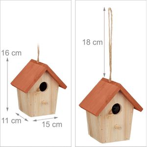 vogelhuisje decoratie, hout, om op te hangen, HBD: 16 x 15 x 11 cm, voor tuin, balkon, terras, natuur/oranje