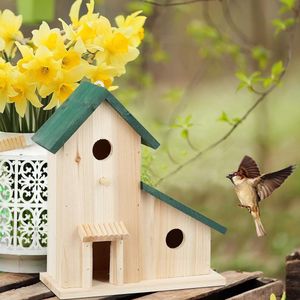 vogelhuisje van hout, decoratieve nestkast, vogelvoederhuisje, balkon of tuin, HxBxD: 30,5 x 26 x 12 cm, groen