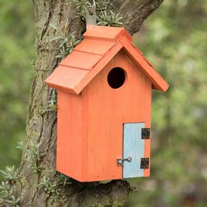 vogelhuisje, hout, deurtje, kleine invliegopening, nestkast voor tuinvogels, HBD: 24,3 x 17 x 12 cm, oranje