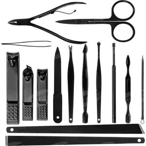 Manicure set 15-in-1 professionele manicure pedicure set roestvrij staal nagelschaar set draagbare manicure set voor manicure en pedicure (zwart)