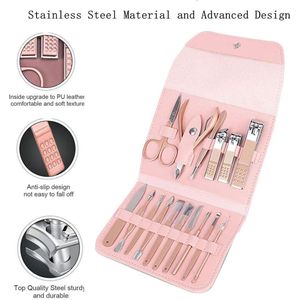Manicure Set Vrouwen Nagelknipper Set Reizen Manicure 16 in 1 Manicure Set & 1 Wenkbrauw Haarschaar Roestvrij Staal Pedicure Set Reisverzorging Set Gift (Rose Golden-16Pack)