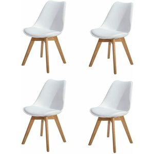 Set van 4 Eetkamerstoelen - Keukenstoelen - Gestoffeerde stoelen -Kunstleer bekleed-Massief beukenhout-Waterbestendig-Gemakkelijk schoon te maken-Eenvoudig te monteren- Draagvermogen 130 kg - Wit