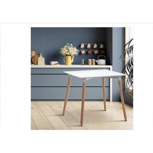 Eettafel - Scandinavische witte eettafel - vierkante tafel -met beukenhouten poten - geschikt voor woonkamers, eetkamers, speelkamers en tuinen - Wit