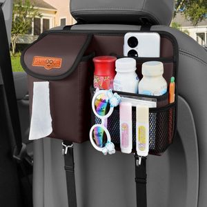 Auto Organizer voor de achterbank - Premium lederen auto-organisatoren en opslag met tissuehouder & 2 portemonnee haken - universele autostoel organizer met bekerhouder - auto-accessoires
