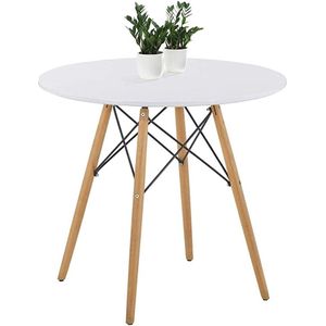 Eettafel - Scandinavische witte eettafel - ronde tafel - met beukenhouten poten - geschikt voor woonkamers, eetkamers, speelkamers en tuinen -Wit