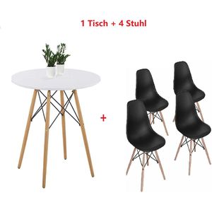 Set tafel en stoelen -Scandinavische 5-delige eetkamerset-elke set bestaat uit een witte tafel en 4 zwart stoelen- Geschikt voor in de woonkamer, eetkamer, speelkamer en tuin- Wit en Zwart .