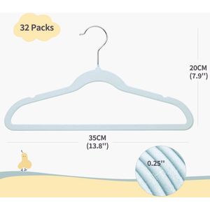 35cm Premium Kids Fluwelen Kleerhangers, Ultra-dunne Kinderkleerhangers met 360° Draaibare Haak, Antislip Vilthangers voor de Jeugd, Stevig & Duurzaam (32 Pak, Blauw)