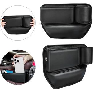 Autostoel Gap Filler Organiser, Autostoel Organizer, Car Organizer Voorstoel Gap Filler met bekerhouder PU lederen autoconsole zijvak voor mobiele telefoons, portemonnee, kaarten, drinkbekers