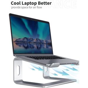 Laptopstandaard, aluminium computerverhoging, ergonomische laptopstandaard voor bureau, metalen houder, compatibel met 10 tot 15,6 inch notebookcomputers, zilver