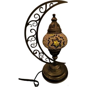 Baquey - Mozaïeken lampen - Tafellamp - Handgemaakt - Oosters - Bohemian - Mosaic - Decoratie - Cadeau artikel - Halve maan - Gold star