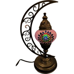 Baquey - Mozaïeken lampen - Tafellamp - Handgemaakt - Oosters - Bohemian - Mosaic - Decoratie - Cadeau artikel - Halve maan - Pink/ Blue